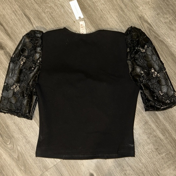 DOLAN LEFT COAST  Faux-Leather Cutwork Puff-Sleeve Blouse - Picture 7 of 10